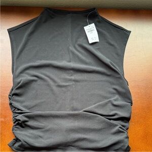 NWT Abercrombie & Fitch Black Ruched Tank Top Mock Neck Sleeveless Top